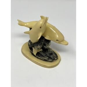 Vintage Signed Two Dolphins Dancing on a Wave Art Sculpture Figurine